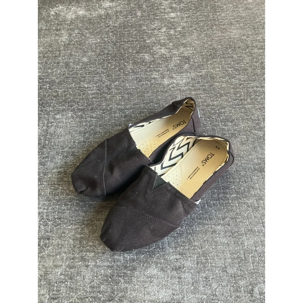 TOMS‎ Alpargata 10017716 Flats Women's US 6 Black Cotton Canvas Slip On Shoes